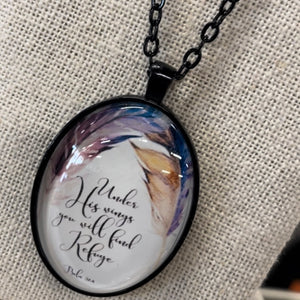 “Under his wings you will find refuge” necklace